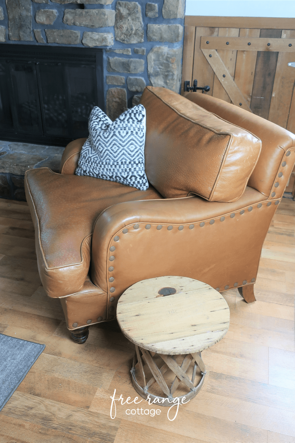 Leather chair in farmhouse style living room