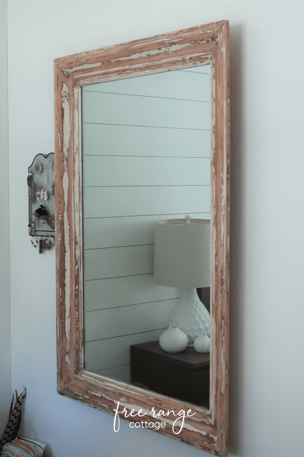 Vintage chippy white mirror