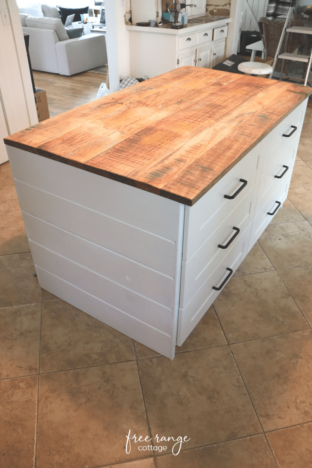 Ikea DIY Kitchen Island with Thrifted Counter Top Free Range Cottage