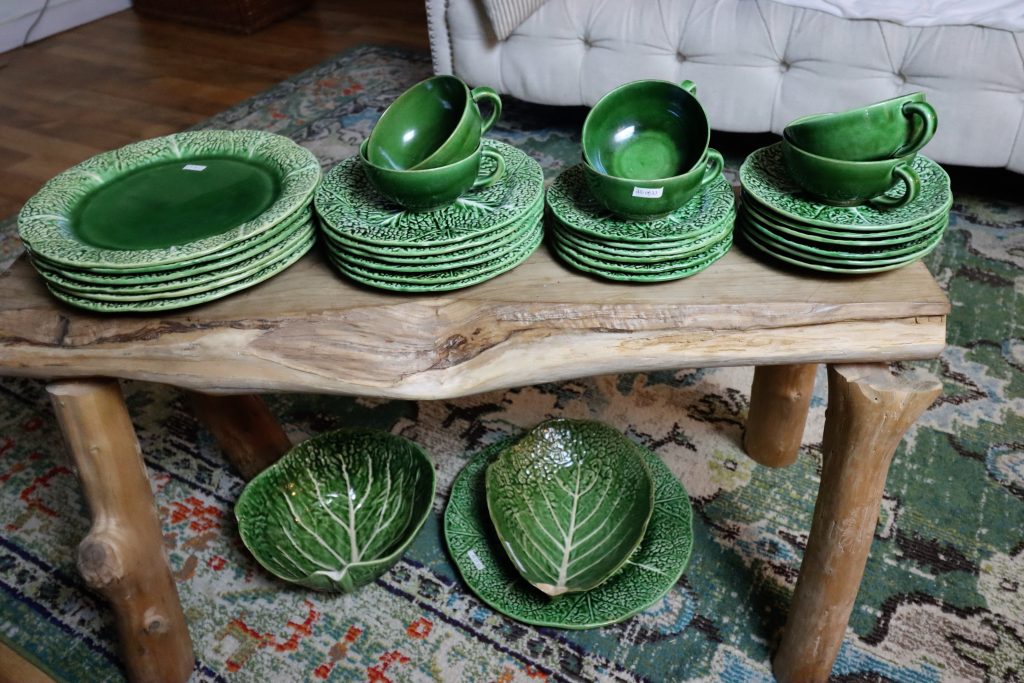 Green antique shop dishes