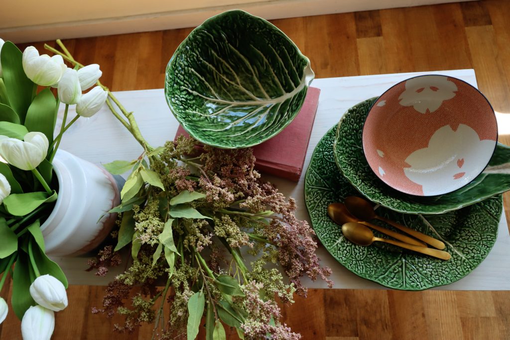 Pink and green vintage dishes