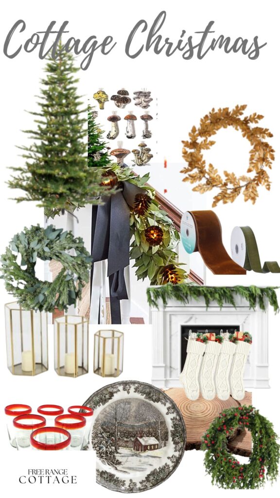 woodland cottage christmas ideas in brown. red, and sage green
