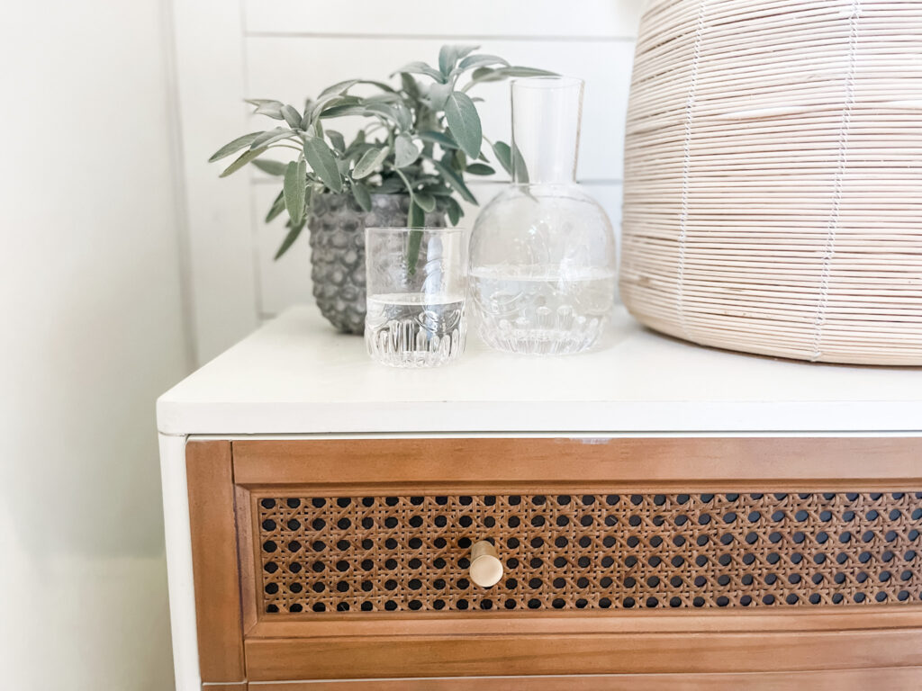 caning on front of chest of drawers