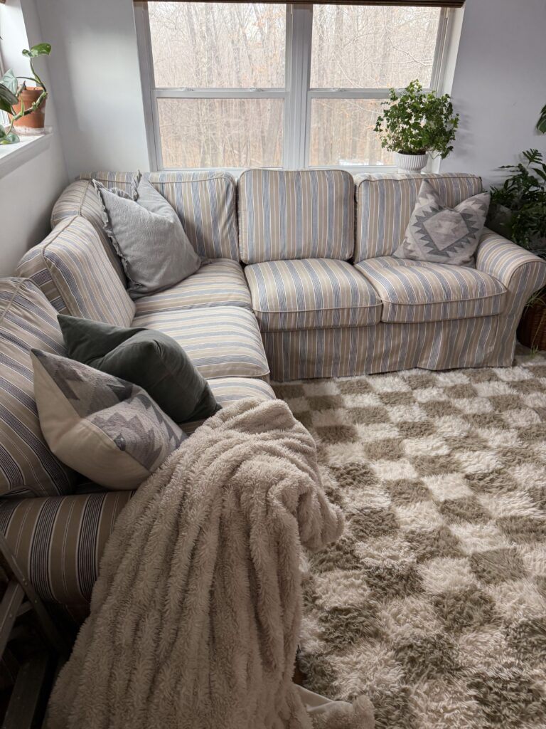 IKEA Uppland Sectional sofa with Karlshov Gray Beige slipcover 