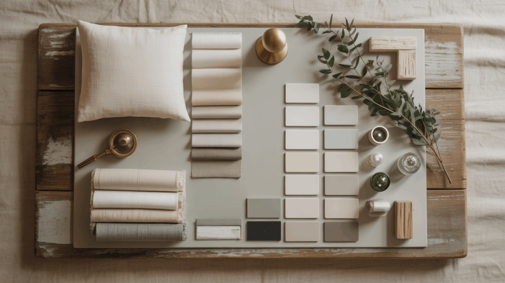 Mood board with varying shades of neutral whites and browns