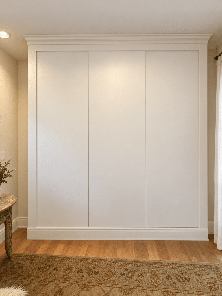 IKEA Pax wardrobe with trim molding to look built in
