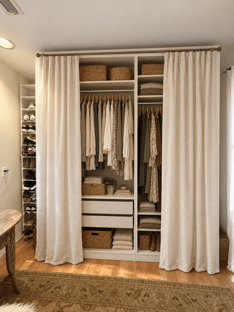 IKEA pax wardrobe with curtain doors