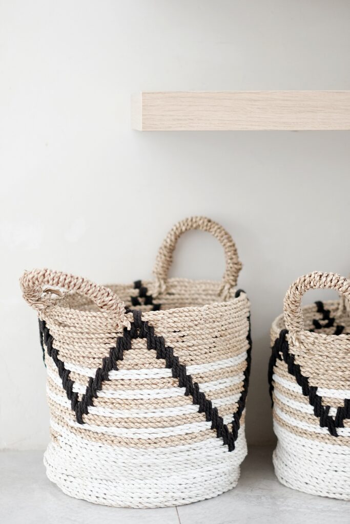 striped cotton baskets with handles